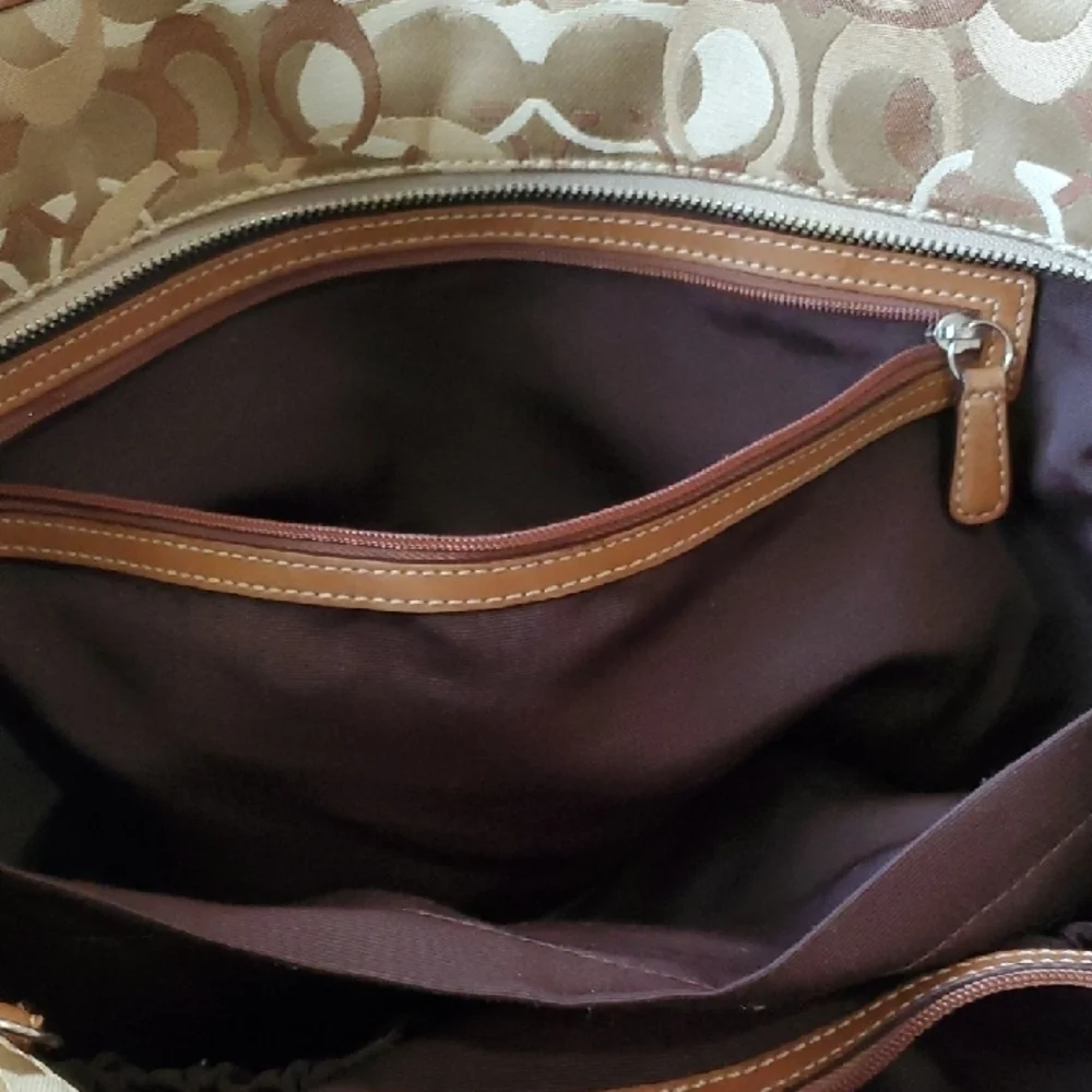 Coach Tan and Brown Diaper Bag 15 X 11.5 Signature Tote With Dust Bag